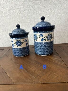 Polish Pottery Blue Floral Ceramic Canister Set Cookie Jars Boleslawiec Poland